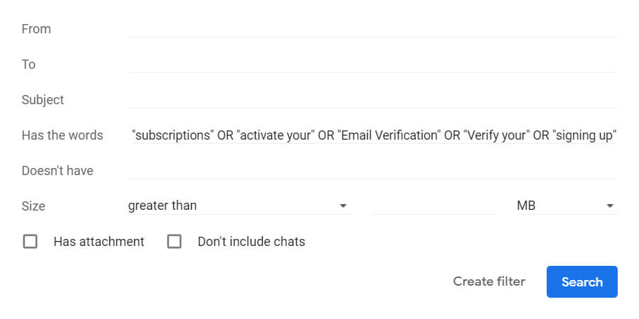 gmail filter option